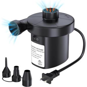 imagePULIDIKI Air Pump Electric Air Pump for Inflatables Air Mattress Pump with 3 Nozzles Inflator Deflator Quick Air Pump for Air Mattress Beds Pool Toys Raft Boat Swimming Rings AC 110V 130W