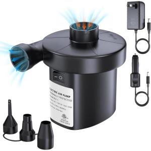 imagePULIDIKI Air Pump Electric Air Pump for Inflatables Air Mattress Pump with 3 Nozzles InflatorDeflator Portable Quick Air Pump for Camping Air Mattress Bed Air Sofa Pool Toys ACDC 50W