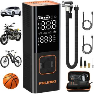 imagePULIDIKI Tire Inflator Portable Air Compressor Electric Air Pump for Car Tires AutoOff Bike Pump with Tire Pressure Gauge Emergency Light Cordless Air Pump for Car Motorcycle Bicycle Ball