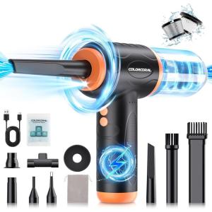 imageCOLORCORAL 12in1 Cordless Compressed Air Duster with 2Speeds 120000RPM LED Light Computer Vacuum Air Duster 2in1 Perfect for Deep Cleaning Keyboards PCs Cars and Electronics