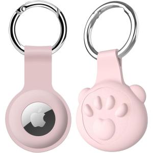 imageCOLORCORAL AirTag Holder 4 Pack AirTag Case with Keychain Silicone Air Tag Cover Key Finder Tracker MultiColor Protective Sleeve for Pet Tracking Kids BagsLuggagePinkPink