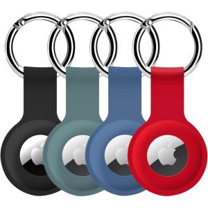 imageCOLORCORAL AirTag Holder 4 Pack AirTag Case with Keychain Silicone Air Tag Cover Key Finder Tracker MultiColor Protective Sleeve for Pet Tracking Kids BagsLuggageBlackTurquoiseNavyRed