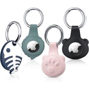 imageCOLORCORAL AirTag Holder 4 Pack AirTag Case with Keychain Silicone Air Tag Cover Key Finder Tracker MultiColor Protective Sleeve for Pet Tracking Kids BagsLuggageBlackPinkNavyTurquoise