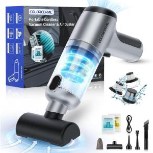 imageCOLORCORAL Portable Car Vacuum Cordless Handheld Vacuum Cleaner with 2Pack Cleaning Gel Air Duster Computer Vacuum Cordless Rechargeable for Car Interior Keyboard Cleaner Home Cleaning