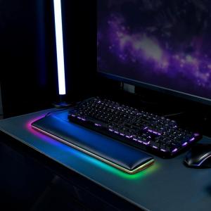 imageCOLORCORAL Wrist Rest for Computer Keyboard Ergonomic RGB Walnut Wooden Wrist Pad with Memory Foam Gaming Wrist Support for Typing Pain Relief Comfort for Office Gaming Computer