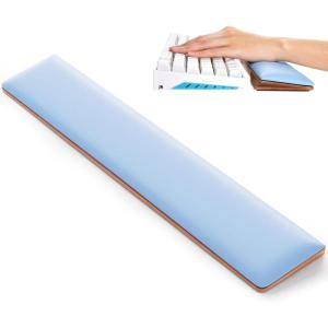 imageCOLORCORAL Wrist Rest for Computer Keyboard Ergonomic Wrist Support with Memory Foam Walnut Wooden Wrist Pad with AntiSlip Rubber Base for Typing Pain Relief Comfort for Office GamingLightblue