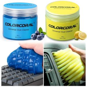 imageCOLORCORAL 2Pack Cleaning Gel for Office Products CleaningKeyboard Cleaner Dust Clean Gel for Car Interior CleaningCar Putty Reusable Slime goo for Vehicle VentsLaptopNavy Blue Yellow